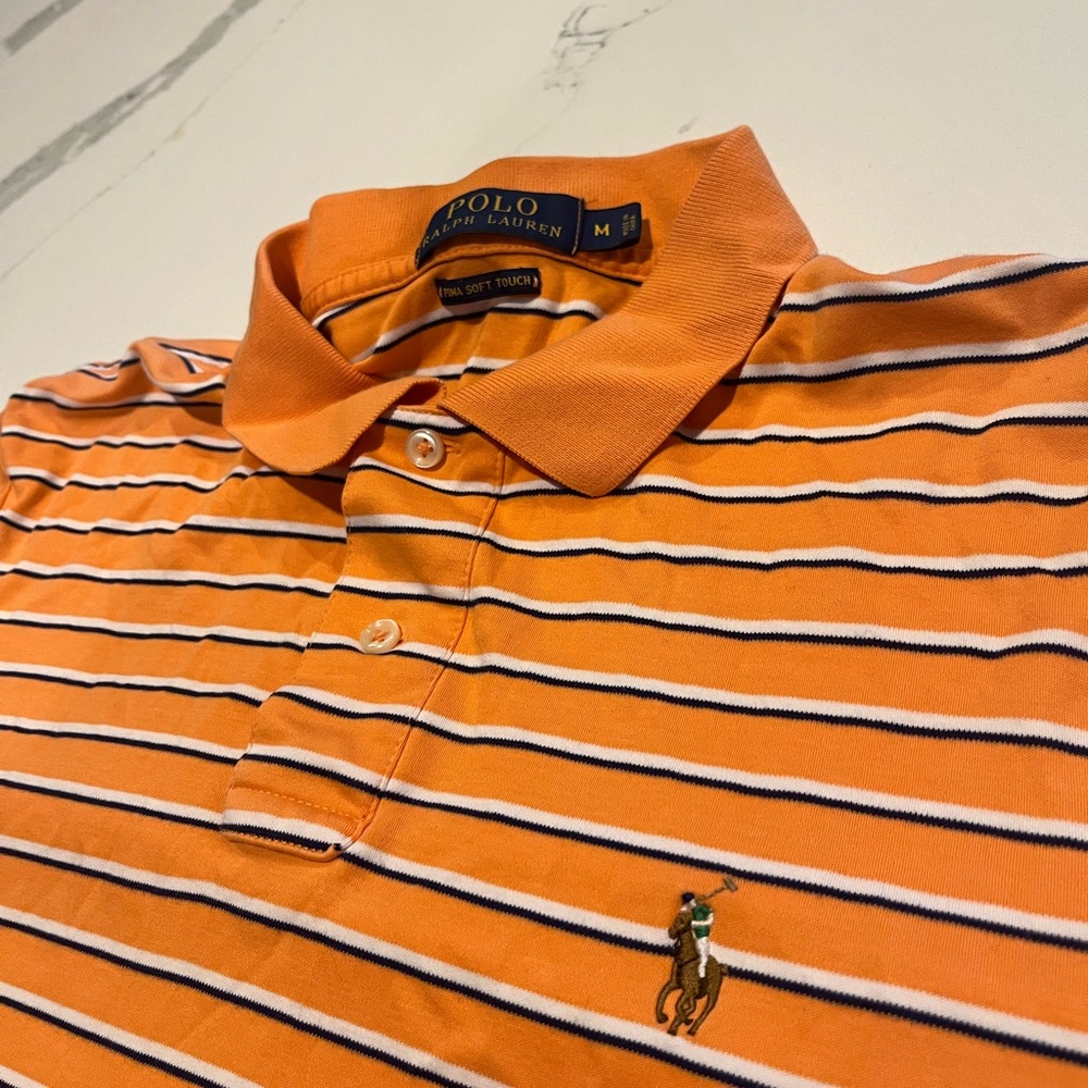 Polo Ralph Lauren Pima Soft Touch Men’s Size Medium Orange White Striped Shirt